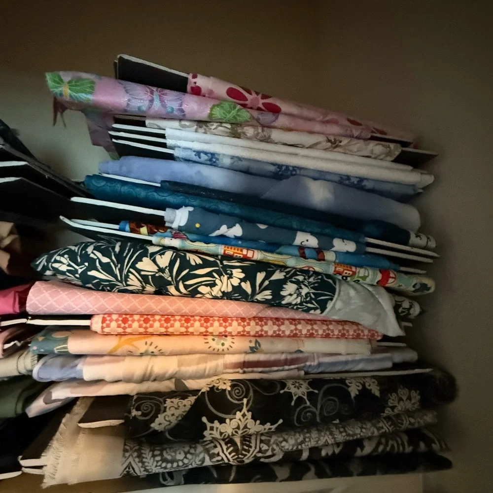 Huge fabric lot in smaller organized cuts